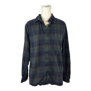 EDDIE BAUER Women Button Down Collar Blue Plaid Flannel Shirt Women's Size Small
